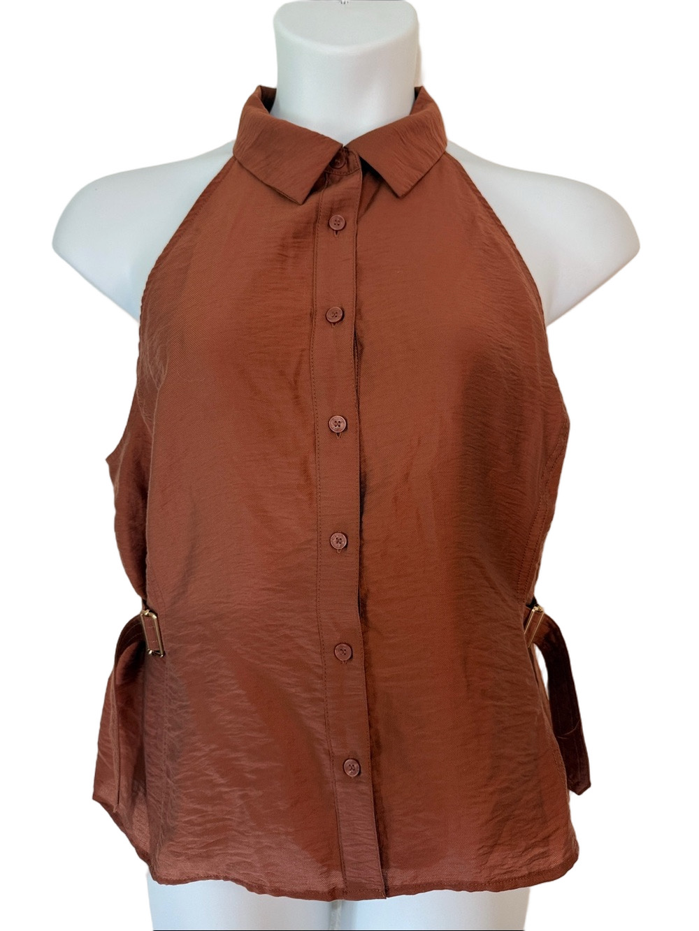 LOFT Brown Halter Collared Button-Down Top SKU1576